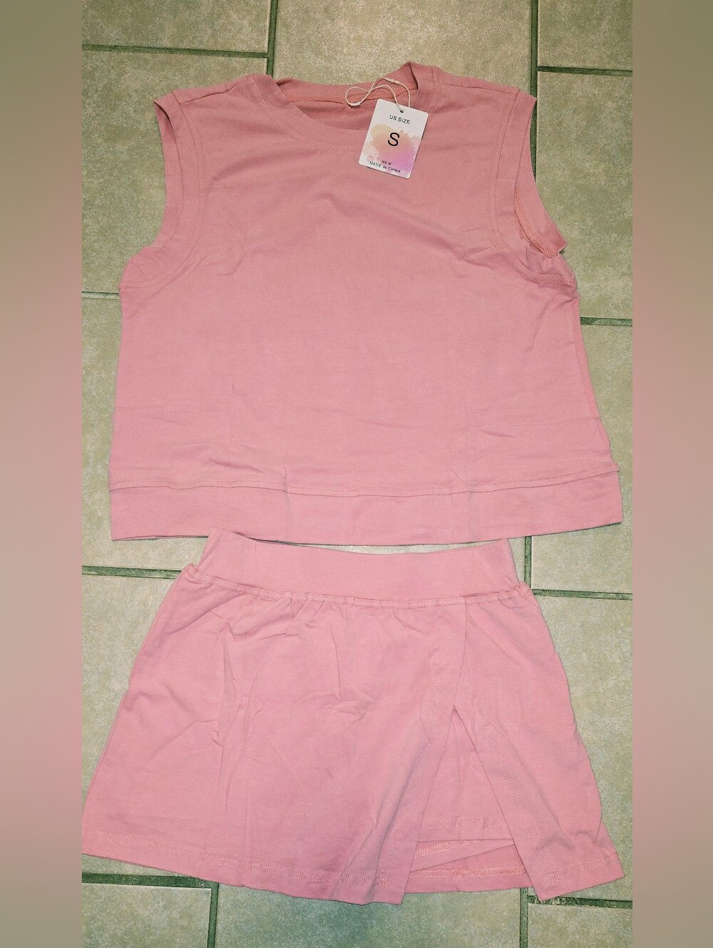 Pink Two-Piece Tank and Skirt Set